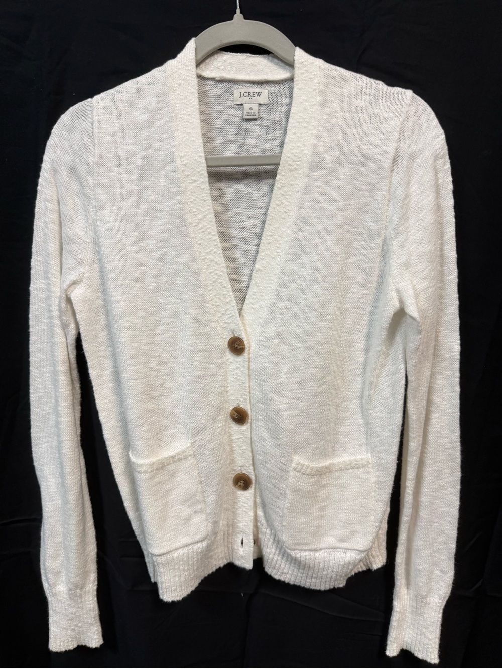 J. Crew Off-white Button-Front V-Neck Cardigan with Pockets